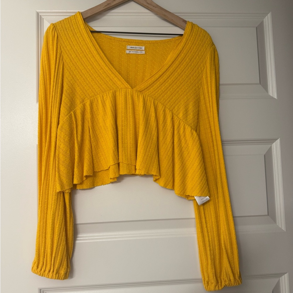 Yellow V-Neck Ruffle Top